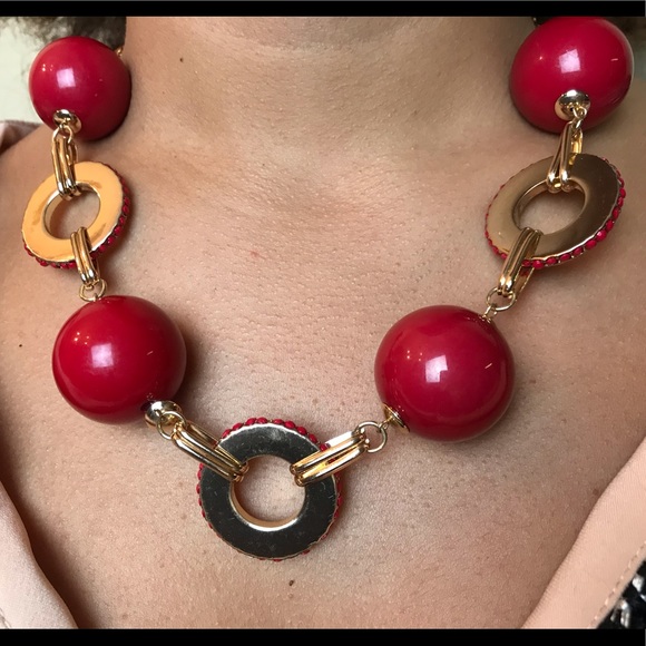 Red CZ Diamond Gold Spiral Bracelet & Necklace Set - Picture 5 of 9